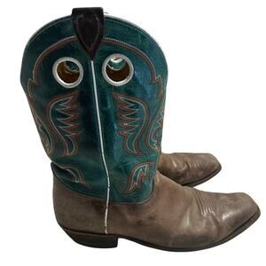 Goodyear Cowboy Boots Men's Size 12 D Blue Brown Leather Square Toe Design